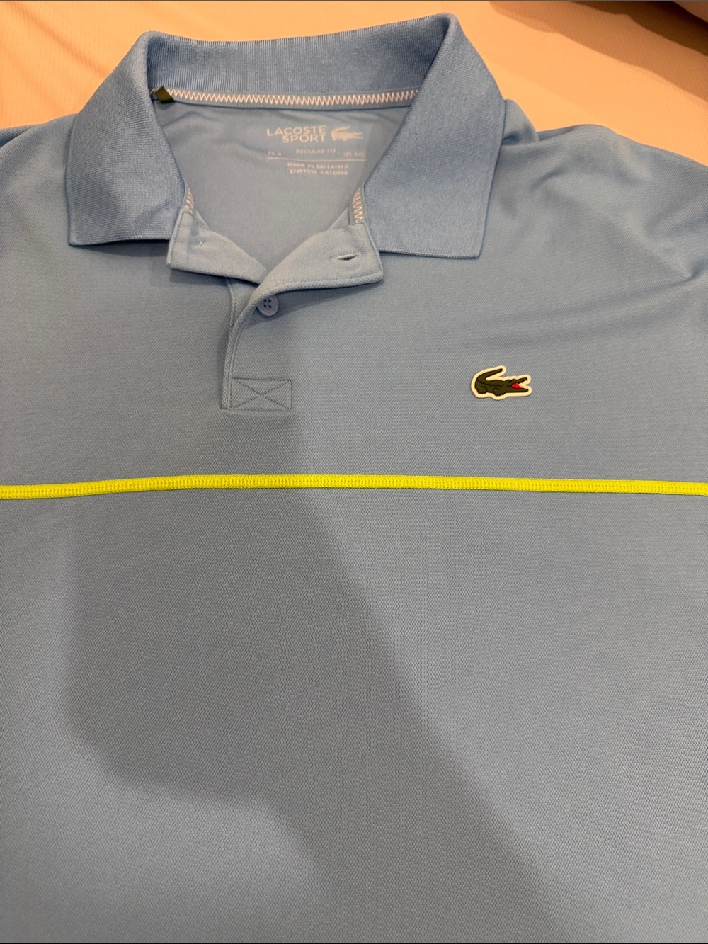 Lacoste Men’s Light Blue Polo Neon Green Stripe 4XL